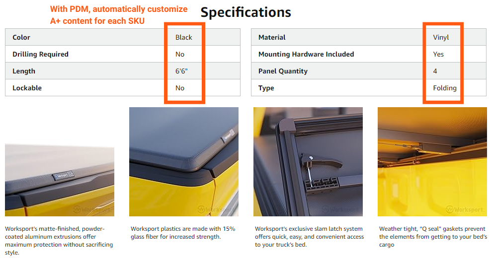Showcase products with simple charts for customers to see their specifications